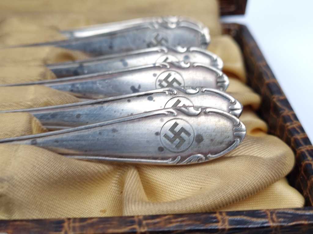 Third Reich high leader NSDAP Adolf Hitler silverware set of 6 spoons ...