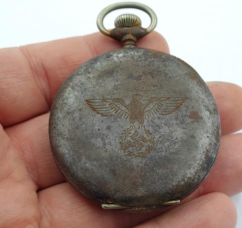 WW2 German Nazi Kriegsmarine navy KM u-boat pilot pocket watch with third reich eagle RELIC