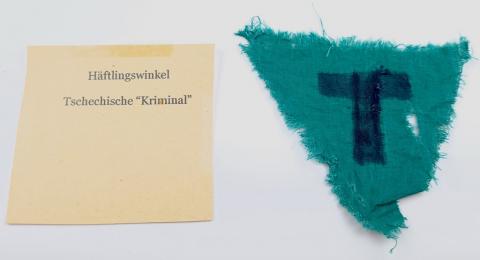 WW2 Holocaust RARE concentration camp Czech inmate criminal green triangle T patch uniform
