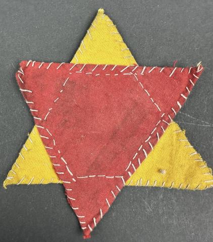 Concentration Camp AUSCHWITZ JEW JEWISH red and yellow triangle uniform jacket PATCH star of David
