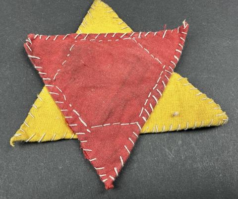 Concentration Camp AUSCHWITZ JEW JEWISH red and yellow triangle uniform jacket PATCH star of David