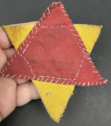 Concentration Camp AUSCHWITZ JEW JEWISH red and yellow triangle uniform jacket PATCH star of David