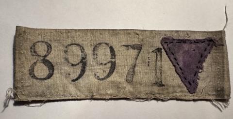 Concentration Camp patch ID with purple triangle to identify Bibelforsher Bible Student movement and Jehovah Witnesses Concentration Camp patch ID with purple triangle to identify Bibelforsher Bible Student movement and Jehovah Witnesses