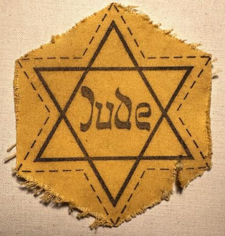 JUDE STAR OF DAVID Germany original Jew Jewish Holocaust patch cloth JUDE STAR OF DAVID Germany uncut unworn Jew Jewish Holocaust patch cloth