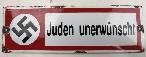 Original German NSDAP NAZI PARTY Anti-Semitic Juden Unerwunscht Jew Jewish Enamel Metal Sign Original German NSDAP NAZI PARTY Anti-Semitic Juden Unerwunscht Jew Jewish Enamel Metal Sign