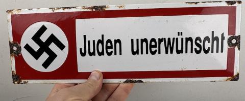 Original German NSDAP NAZI PARTY Anti-Semitic Juden Unerwunscht Jew Jewish Enamel Metal Sign Original German NSDAP NAZI PARTY Anti-Semitic Juden Unerwunscht Jew Jewish Enamel Metal Sign