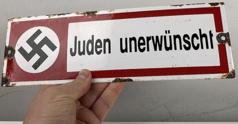 Original German NSDAP NAZI PARTY Anti-Semitic Juden Unerwunscht Jew Jewish Enamel Metal Sign Original German NSDAP NAZI PARTY Anti-Semitic Juden Unerwunscht Jew Jewish Enamel Metal Sign