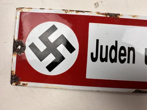 Original German NSDAP NAZI PARTY Anti-Semitic Juden Unerwunscht Jew Jewish Enamel Metal Sign Original German NSDAP NAZI PARTY Anti-Semitic Juden Unerwunscht Jew Jewish Enamel Metal Sign