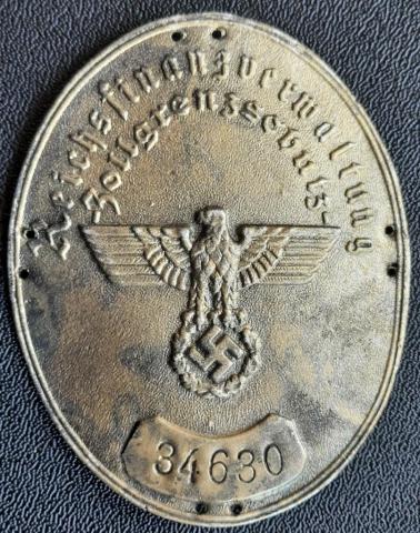 Third Reich Finance Administration Customs Border Guard Sleeve Shield Reichsfinanzverwaltung Zollgrenzschutz employee ID plate