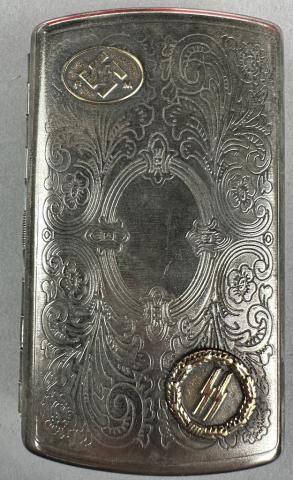 Waffen SS member fancy cigarette case silverware marked RZM Third Reich eagle and Swastika