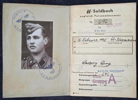Waffen SS totenkopf Soldbuch ID SS Panzer division REICHFUHRER