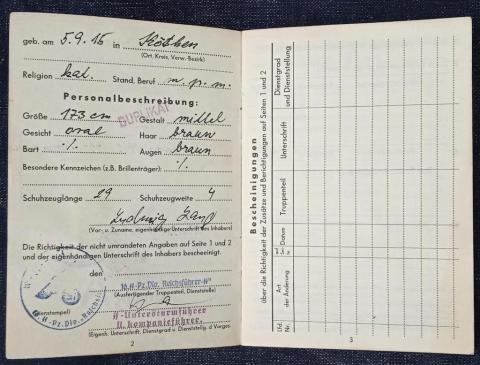 Waffen SS totenkopf Soldbuch ID SS Panzer division REICHFUHRER-ss original