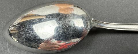 WW2 German Nazi early silverware spoon with WAFFEN SS TOTENKOPF skull and SS runes on the back WW2 German Nazi early silverware spoon with WAFFEN SS TOTENKOPF skull and SS runes on the back