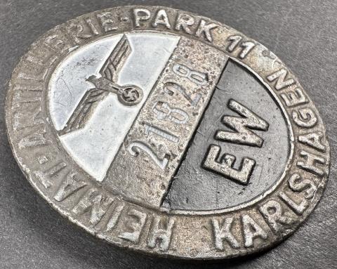WW2 German Nazi Heimat-Artillerie-Park 11 Karlshagen badge worker badge for missile research center WW2 German Nazi Heimat-Artillerie-Park 11 Karlshagen badge worker badge for missile research center
