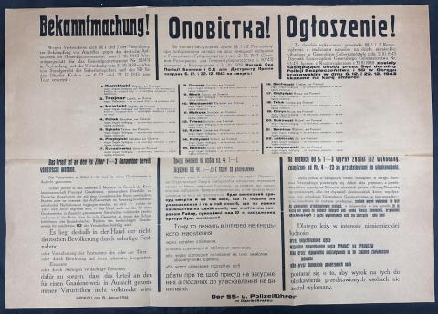 WW2 German Nazi large German-Polish-Ukrainian Poster by the WAFFEN SS POLICE about EXECUTIONS of resistance supporters RARE WW2 German Nazi large German-Polish-Ukrainian Poster by the WAFFEN SS POLICE about EXECUTIONS of resistance supporters RARE
