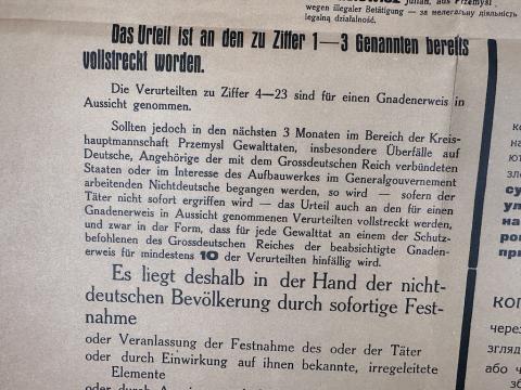WW2 German Nazi large German-Polish-Ukrainian Poster by the WAFFEN SS POLICE about EXECUTIONS of resistance supporters RARE