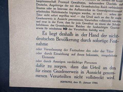 WW2 German Nazi large German-Polish-Ukrainian Poster by the WAFFEN SS POLICE about EXECUTIONS of resistance supporters RARE