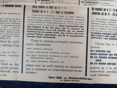 WW2 German Nazi large German-Polish-Ukrainian Poster by the WAFFEN SS POLICE about EXECUTIONS of resistance supporters RARE