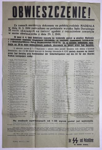 WW2 German Nazi large German Poster by the WAFFEN SS POLICE about EXECUTIONS of 10 Polish as a reprisal for the killing of a German police officer WW2 German Nazi large German Poster by the WAFFEN SS POLICE about EXECUTIONS of 10 Polish as a reprisal for the killing of a German police officer
