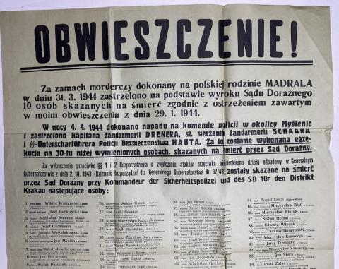 WW2 German Nazi large German Poster by the WAFFEN SS POLICE about EXECUTIONS of 10 Polish as a reprisal for the killing of a German police officer