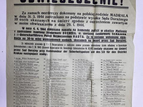 WW2 German Nazi large German Poster by the WAFFEN SS POLICE about EXECUTIONS of 10 Polish as a reprisal for the killing of a German police officer