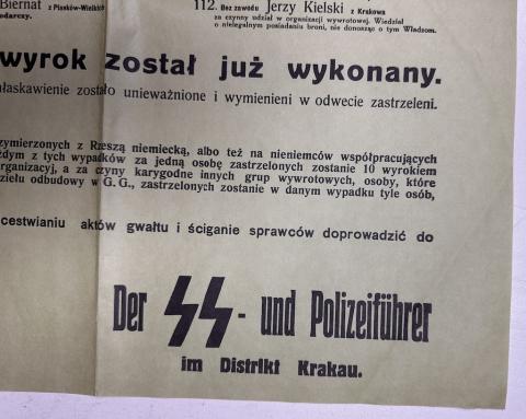 WW2 German Nazi large German Poster by the WAFFEN SS POLICE about EXECUTIONS of 10 Polish as a reprisal for the killing of a German police officer