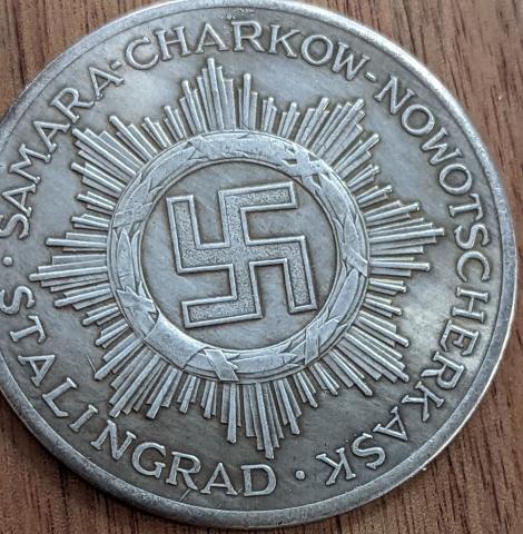 WW2 german Nazi LARGE Swastika coin SS Panzer Division in Stalingrad