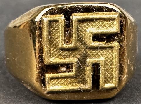 WW2 German Nazi NSDAP WAFFEN SS WEHRMACHT gold golden SWASTIKA ring