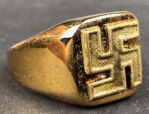 WW2 German Nazi NSDAP WAFFEN SS WEHRMACHT gold golden SWASTIKA ring