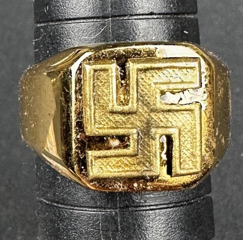 WW2 German Nazi NSDAP WAFFEN SS WEHRMACHT gold golden SWASTIKA ring