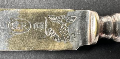 WW2 German Nazi Third Reich eagle and Swastika silverware knife with initials of officer or general
