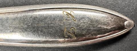 WW2 German Nazi Third Reich eagle and Swastika silverware knife with initials of officer or general