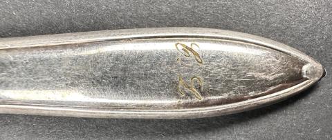 WW2 German Nazi Third Reich eagle and Swastika silverware knife with initials of officer or general