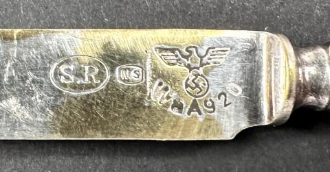 WW2 German Nazi Third Reich eagle and Swastika silverware knife with initials of officer or general