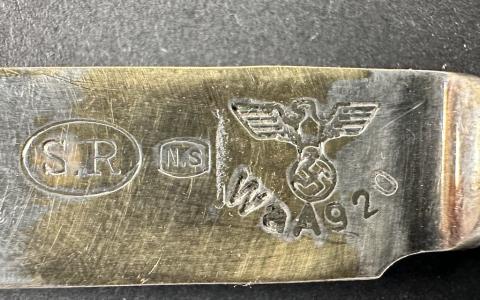 WW2 German Nazi Third Reich eagle and Swastika silverware knife with initials of officer or general