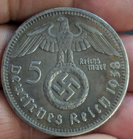 WW2 German Nazi Third Reich NSDAP Adolf Hitler Hindenburg large 5 marks coin