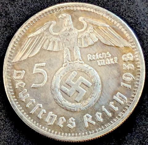 WW2 German Nazi Third Reich NSDAP Adolf Hitler Hindenburg large 5 marks coin