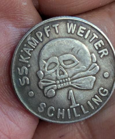 WW2 German Nazi WAFFEN SS SS-Kampft Weiter 1 Schilling large COIN early SS panzer totenkopf