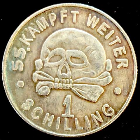 WW2 German Nazi WAFFEN SS SS-Kampft Weiter 1 Schilling large COIN early SS panzer totenkopf