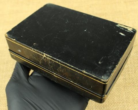 WW2 German Nazi WAFFEN SS TOTENKOPF memorial cigarette box wood and leather 1934