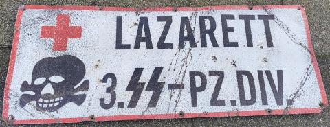 WW2 German Nazi WAFFEN SS TOTENKOPF PANZER DIVISION lazarett hospital large metal sign WW2 German Nazi WAFFEN SS TOTENKOPF PANZER DIVISION lazarett hospital large metal sign