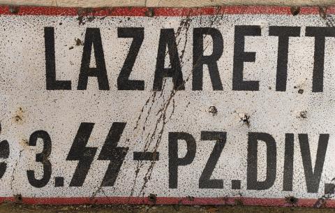 WW2 German Nazi WAFFEN SS TOTENKOPF PANZER DIVISION lazarett hospital large metal sign WW2 German Nazi WAFFEN SS TOTENKOPF PANZER DIVISION lazarett hospital large metal sign