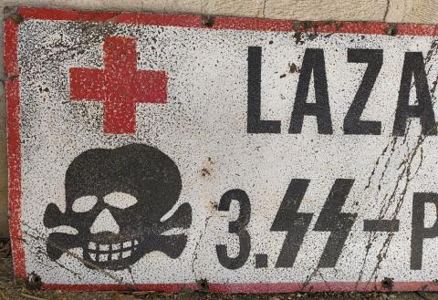 WW2 German Nazi WAFFEN SS TOTENKOPF PANZER DIVISION lazarett hospital large metal sign WW2 German Nazi WAFFEN SS TOTENKOPF PANZER DIVISION lazarett hospital large metal sign
