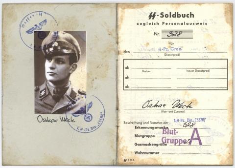 original WAFFEN SS TOTENKOPF PANZER DIVISION NCO SOLDBUCH ID stamped