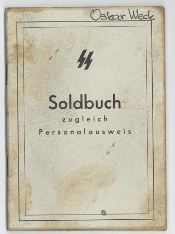 original WAFFEN SS TOTENKOPF PANZER DIVISION NCO SOLDBUCH ID stamped