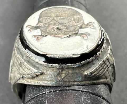 WW2 German Nazi WAFFEN SS TOTENKOPF skull enamel ring with Reich eagle WW2 German Nazi WAFFEN SS TOTENKOPF skull enamel ring with Reich eagle