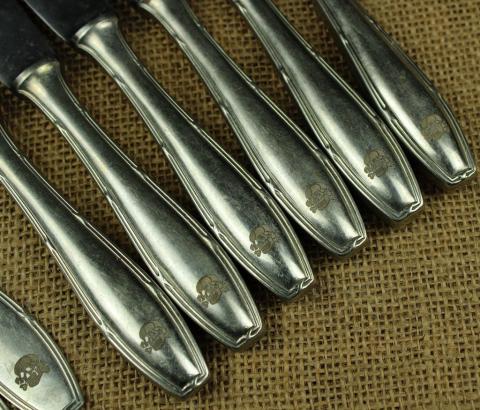 WW2 German Nazi WAFFEN SS TOTENKOPF skull SS officer silverware set case fork knife