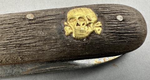 WW2 German Nazi Waffen SS Totenkopf skull pocket knife by puma solingen rzm field gear