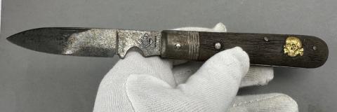 WW2 German Nazi Waffen SS Totenkopf skull pocket knife by puma solingen rzm field gear
