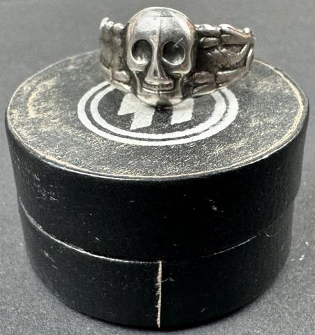WW2 German Nazi WAFFEN SS TOTENKOPF skull silver ring in honour case himmler genuine